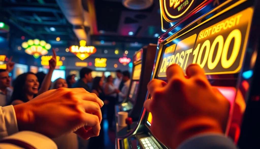 Menangkan slot deposit 1000 dengan suasana kasino yang meriah dan mesin slot yang bersinar.