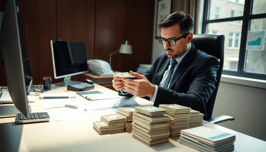 Menjamin deposit 1k tunai di bank dengan cekatan di meja kerja.