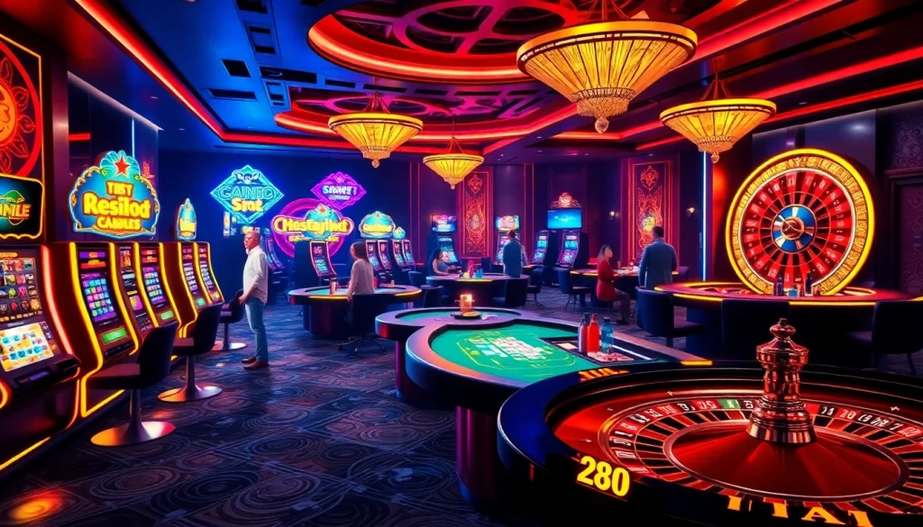 Experience thrilling online gaming at https://mm88.today/ with vibrant casino tables and slot machines.