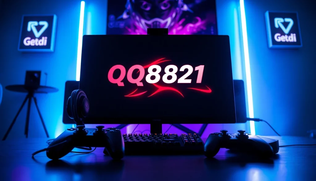 Permainan qq8821 yang menarik dengan setup gaming modern sedang berlangsung.