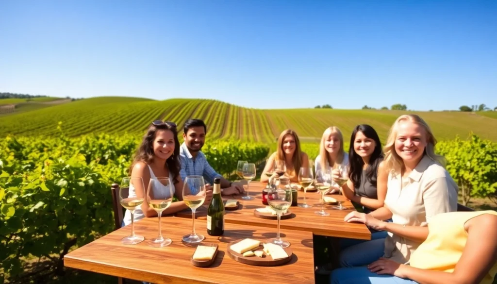 Enjoyable Winery Membership experience with friends at a vineyard, surrounded by nature.