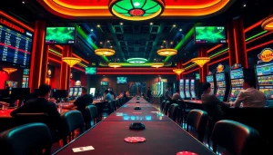 Dynamic online casino scene illustrating the excitement of ev88win.live with players, vibrant colors, and gaming elements.