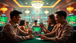 Engaging scene of online card games at gamebaidoithuong.com.vc, showcasing players' excitement and immersive gaming.