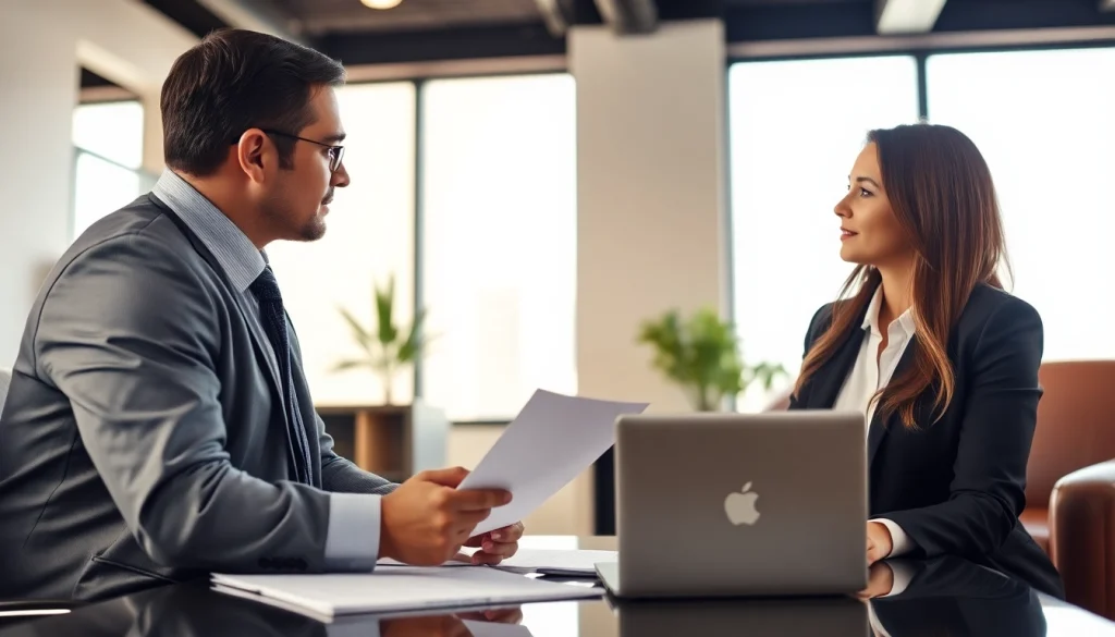 Jacksonville immigration lawyer engaging with a client in a professional office setting.