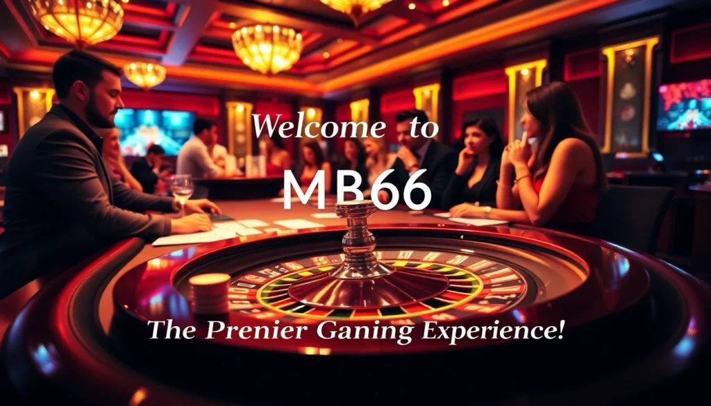 Experience the excitement of gaming at mb66.nyc with a luxurious casino scene featuring poker tables and roulette.