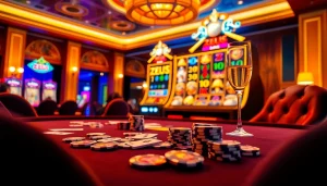 Rasakan sensasi aksi Zeus slot saat pemain terlibat dengan estetika kasino yang hidup, mesin yang menyala, dan meja poker.