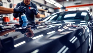 Ceramic coating Chattanooga detailer applying protective finish on a sleek car surface.