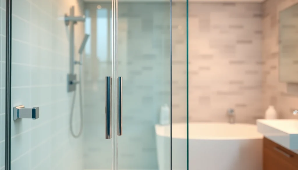 Beautiful shower screen door in a modern bathroom highlighting glass and chrome features.