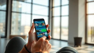 Engaged user accessing bk860s.com on smartphone in a modern, inviting environment.