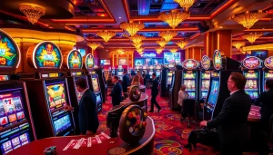 Players enjoying engaging idn slot machines in a luxurious casino ambiente.