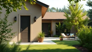 Experience the majestic Rock View Road Revival through an elegant architectural rendering in a serene natural setting.