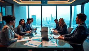 Audit Services in Dubai professionals discussing financial reports in a modern office.
