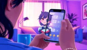 AI girlfriend character engaging interactively in a cozy home setting.