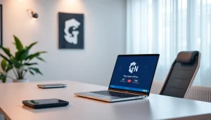 在时尚的家庭办公室环境中，现代笔记本上显示的快连 VPN 界面。