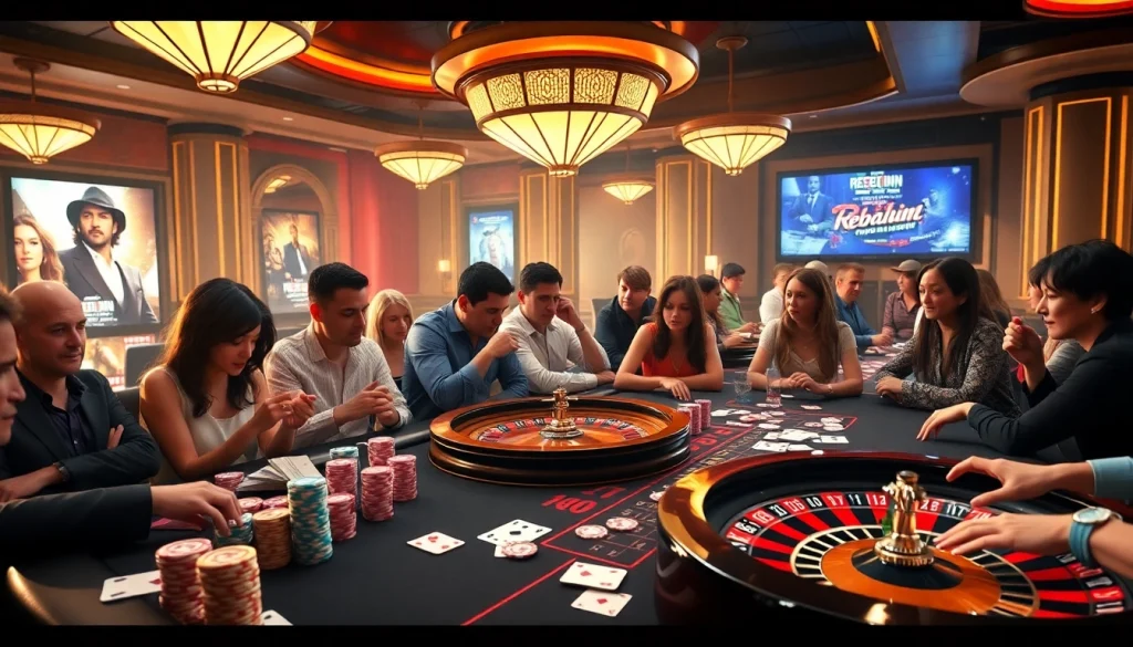 Navigating the excitement of "rebahin film" themed casino game with vibrant lights and active players.