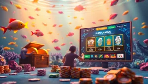 Engaging with bắn cá đổi thưởng in a vibrant underwater casino scene, capturing the excitement of online gambling.